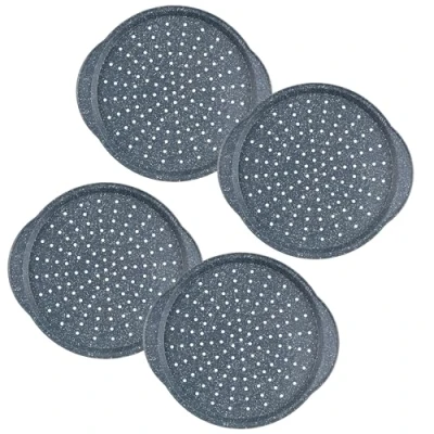 Image of Russell Hobbs COMBO 6242 Set of 4 Pizza Pans 37 cm Non Stick Steel Baking Tray, PFOA Free, Perforated Round Crinkle with Holes, Heavy Duty Kitchenware, Nightfall Stone, Blue Marble