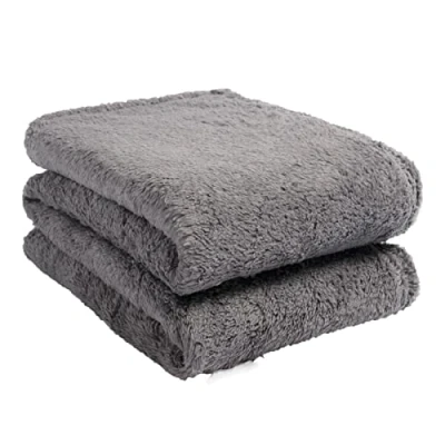 Image of Brentfords Teddy Fleece Throw, 150 x 200 cm, 100% Polyester, Charcoal Grey, Double