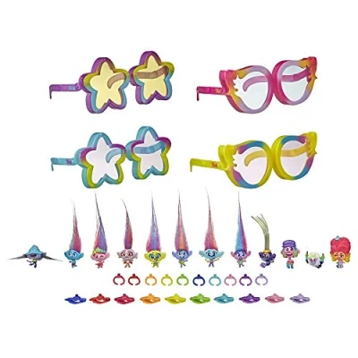 Image of DreamWorks Trolls World Tour Tiny Dancers Rainbow Edition Pack with 12 Figures, 4 sunglasses, 10 small rings, barrettes, Toy for Kids and Up Amazon Exclusive