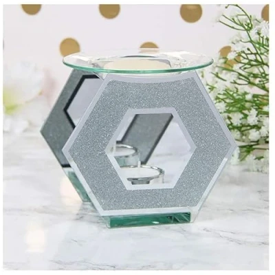 Image of EagleWiz Hexagon Glitter Mirror Glass Bling Oil Burner Wax Melter Beautiful multicolour (Silver)