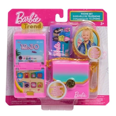 Image of Barbie Trend Lights and Sounds Phone Set, 4 Pieces, Interactive Toy Phone, Purse, Dress Up Pretend Play, Kids Toys for Ages 3 by Just Play