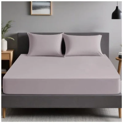 Image of Plain Dyed Bedding Fitted Bedsheets, Soft &amp; Comfy Double Bed Sheet, Breathable Non Iron Percale Sheets, Grey