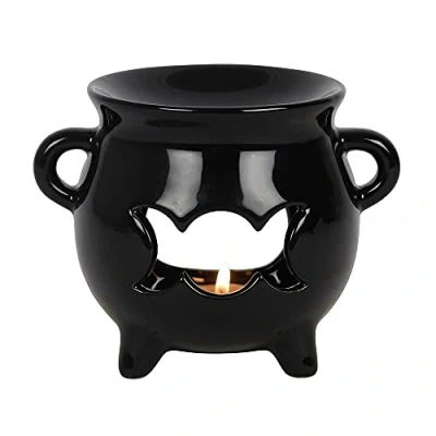 Image of Something Different Black Triple Moon Cauldron Ceramic Oil Burner 10cm x 13cmx (1 Pc), 13cm