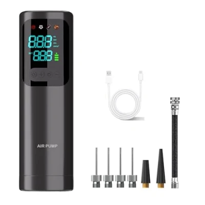 Image of DDUO Electric Ball Pump, Portable Smart Air Pump with Accurate Pressure Gauge and 4 Preset Modes for All Exercise Ball, Basketball, Football, Soccer, Volleyball (Max 17 PSI, 4000mAh)