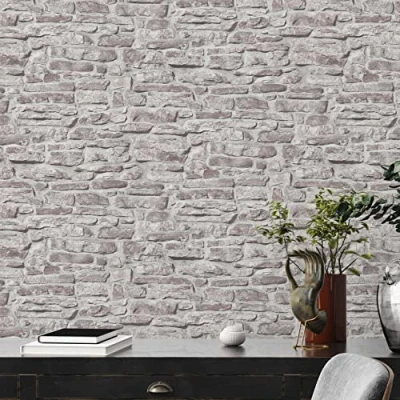 Image of A.S. Création Greige Grey Bricks &amp; Stones 388153 Non Woven Wallpaper Natural Stone 10.05 m x 0.53 Made in Germany
