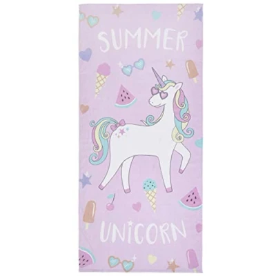 Image of Catherine Lansfield Summer Unicorn Cotton 76x160cm Beach Towel Pink