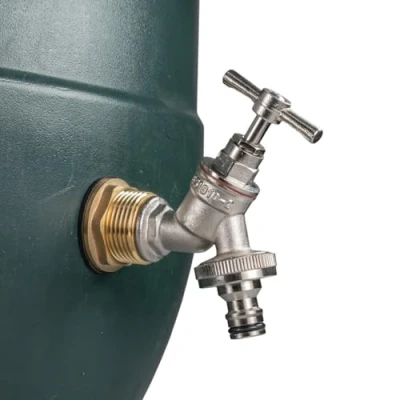 Image of 3/4&quot; Water Butt Replacement Faucet Brass Metal Lever Tap with UK Bib Outlet &amp; Hose Barb Adapter,Quick Connect Garden Hosepipes (Nickle Plated (Quick Connector))