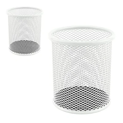 Image of LEVIATAN Pack of 2 Metal Pen Holders Round Made Wire Mesh Multifunctional Cup for Ballpoint Diameter 91 mm Mother Pearl Colours
