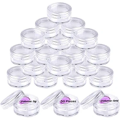 Image of 50 Pieces Sample Pots, Empty Cosmetic Jars Set Clear Round Travel Pots for Creams and Powder, 5g/5ml Small Containers Plastic with Lids Women Make Up Glitter Nail Art Storage Bottles