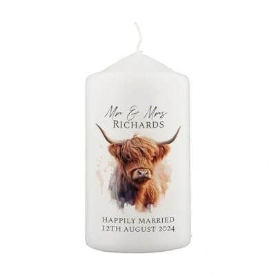 Image of Personalised Highland Cow Pillar Candle