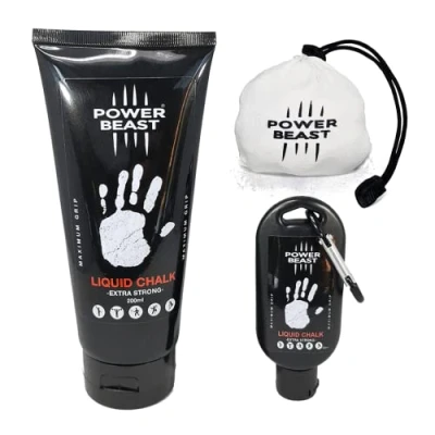 Image of Power Beast Pack Liquid Chalk, Sport Chalk 200Ml + 50Ml 60Gr Refillable Ball, Boulder Gymnastics, Rock Climbing, Weightlifting, Pole Dance, Bodybuilding, Tennis, Padel, Gym.