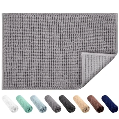 Image of JARITTO Bathroom Non slip Mat Bath Chenille Microfiber Floor Rug Soft Machine Washable Absorbent for Shower Toilet 40 x 60 cm (Gray)