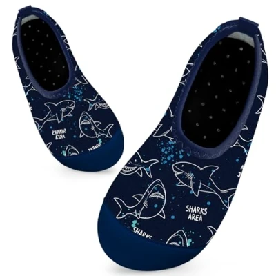 Image of Kids Swim Water Shoes Toddlers Baby Aqua Socks Quick Dry Pool Beach Barefoot for Boys Children(Shark Dark Blue,18/19 EU)