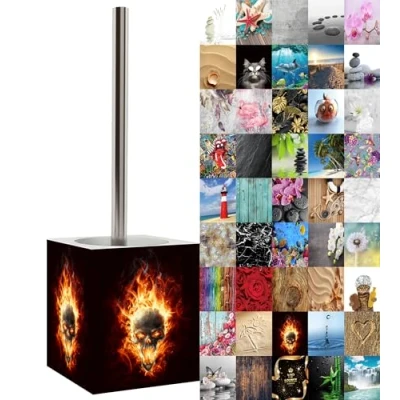 Image of Sanilo Toilet Brush and Holder, Wide choice of beautiful Stainless Steel Handle, With Exchangeable Head, Easy to clean (Skull)