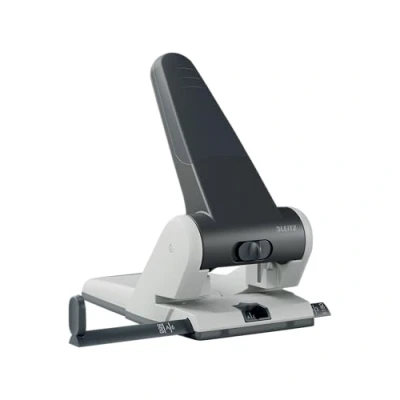Image of Leitz 51800195 Heavy Duty Hole Punch, 65 Sheets, Guide Bar with Format Markings, Metal, 51800095 Black