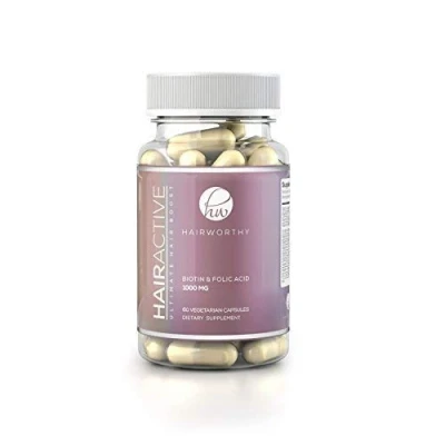 Image of HAIRWORTHY Fastest Acting Hair Growth Vitamins. 100% Natural Supplement for Longer, Fuller &amp; Thicker Hair. Reduce Loss, Promote Regrowth, with Biotin Folic Acid.