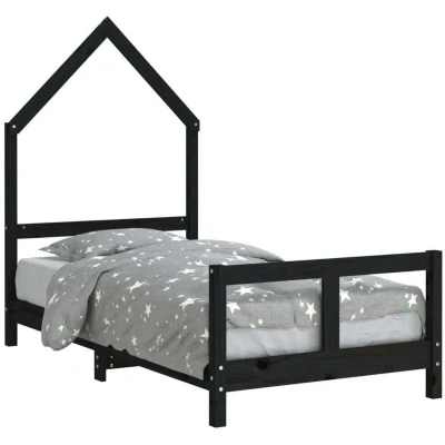 Image of vidaXL Kids Bed Frame Black 80x160 cm Solid Wood Pine