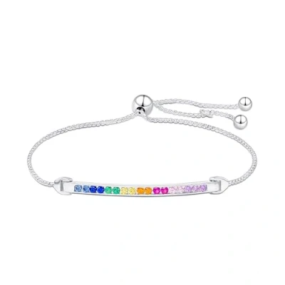 Image of Amberta Lumini Women 925 Sterling Silver Rainbow Bracelet: Colorful Tennis Bracelet