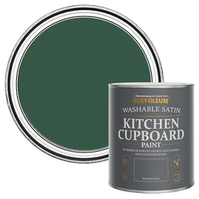 Image of Rust Oleum Green Scrubbable Kitchen Cupboard Paint in Satin Finish The Pinewoods 750ml