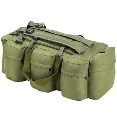 Image of vidaXL 3 in 1 Army Style Duffel Bag 120L Olive Green Travel Holdall Backpack