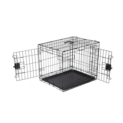 Image of Amazon Basics Medium Metal Dog Crate/Cage with Tray, Durable and Foldable Cage Double Door, Black, 76cm (30&quot;)