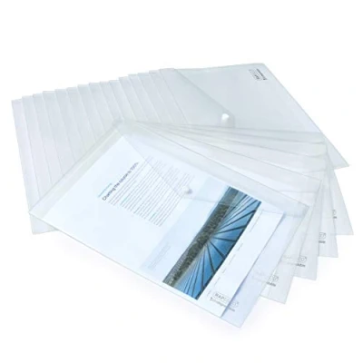 Image of Rapesco 1587 ECO Popper Wallets, Foolscap / A4+, Clear Transparent, Pack of 20
