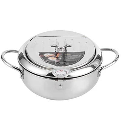Image of Tempura Deep Fryer, Japanese‑Style Fryer with Frying Pot Lid and Oil Filter Kitchen Tools(L 24cm)(Small 20cm)