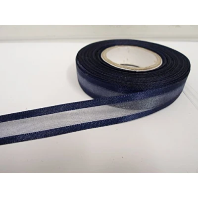 Image of 1 roll of 15mm Edged Organza Ribbon x 25 metres Navy Dark Blue Double Sided Satin Edge Sheer 15 mm 1.5cm