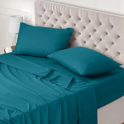 Image of Utopia Bedding 4 Piece Bed Sheet Set King, Denim Blue Fitted Sheet, Flat with 2 Pillow Cases 50x75 Wrinkle, Shrinkage and Fade Resistant Soft Brushed Polyester Microfiber Fabric