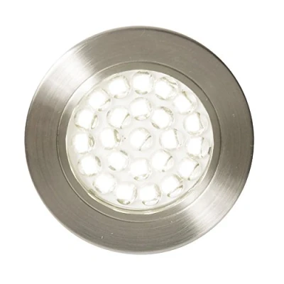 Image of LITECRAFT Charles Circular Recessed Under Cabinet LED Light Satin Nickel (Single, Warm White)