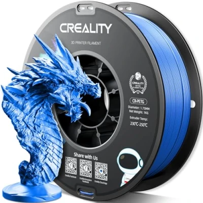 Image of Creality PETG Filament 1.75mm, 3D Printer 1KG(2.2lbs), High Precision, Strong Toughness, Odorless, Better Flow, Dimensional Accuracy +/ 0.02 mm, Moistureproof Printing Filament, Blue