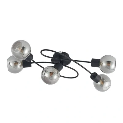 Image of Lindby ceiling lamp Elaina, 66cm, 5 bulb, black/smoke, glass