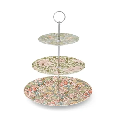 Image of Morris &amp; Co 3 Tier Cake Stand Strawberry Thief, Honeysuckle, Golden Lily