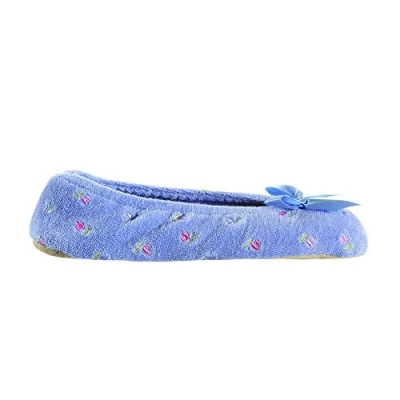 Image of Isotoner Women&#039;s Embroidered Terry Ballerina Slippers, Periwinkle Soft Tie Bow, Large