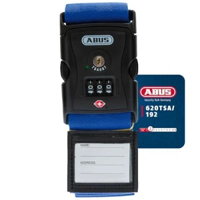 Image of ABUS Suitcase strap with TSA lock 620TSA/192 3 digit numerical code Name tag included blue