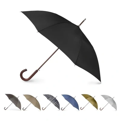 Image of totes Auto Open Wooden Stick Umbrella, Black, One Size