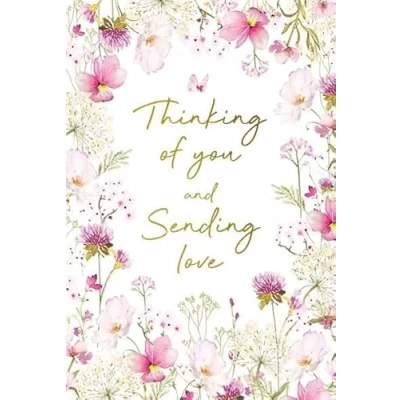Image of Nigel Quiney Thinking of You Card Pink Flowers with Foil Details Eco Friendly and Recyclable