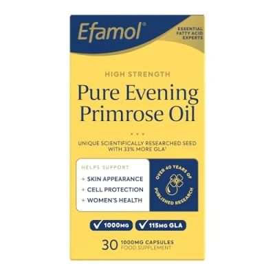 Image of Efamol High Strength Pure Evening Primrose Oil 1000mg 30 Capsules 115mg GLA Helps Support Smooth Skin 1 Month Supply
