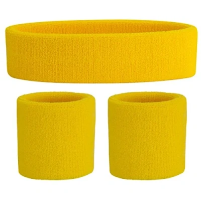 Image of ONUPGO Sweatband Set (3 Pieces) Sports Headband Wrist Striped Sweatbands Terry Cloth Wristband Athletic Exercise Basketball and Headbands Moisture Wicking Sweat Absorbing Head Band
