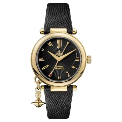 Image of Vivienne Westwood Orb Womens 36mm Analogue Quartz Watch in Black with Display, and Leather Strap VV006GDBLK.