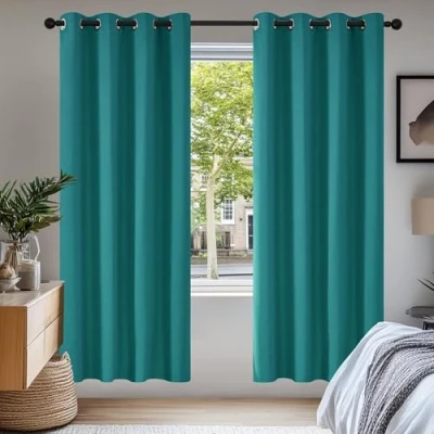 Image of Deconovo Super Soft Solid Thermal Insulated Blackout Curtains for Bedroom Eyelet 55x69 Inch Two Panels Turquoise