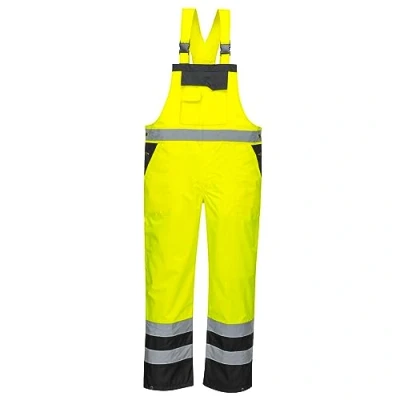 Image of Portwest S488 Men&#039;s Hi Vis Bib and Brace Work Overalls Waterproof Breathable Contrast Rain Dungarees Yellow/Black, 4X Large