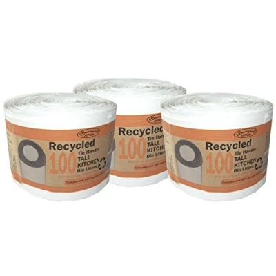 Image of 300 Recycled Tie Handle Tall Kitchen Bin Liners (Fits up to 50L Bins)