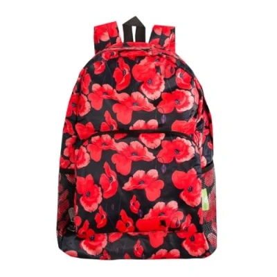 Image of ECO CHIC Lightweight Foldable Water Resistant Backpack Rucksack Folds into Pouch for Storage (Poppies Navy)