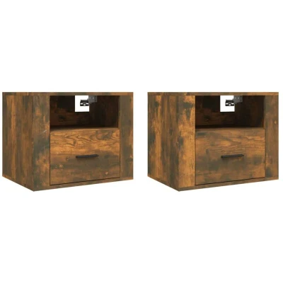 Image of vidaXL Wall mounted Bedside Cabinets 2 pcs Smoked Oak 50x36x40 cm
