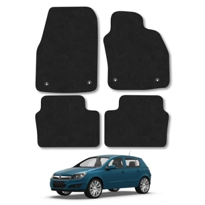 Image of Car Mats Compatible with Vauxhall Astra H (2004 2009) Tailored Fit Black Carpet Floor Set Accessory Custom 4 Pieces Anti Slip Backing &amp; Binding Trim Edge