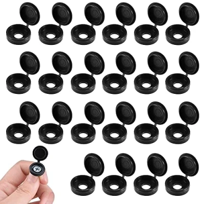 Image of DCQQ 200 Pieces Hinged Screw Cover Caps Plastic Fold Snap Covers Washer Flip Tops Decorative (Black)