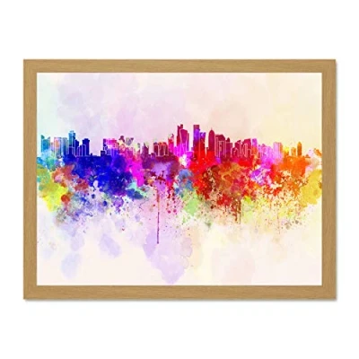 Image of Wee Blue Coo Mp Painting Abstract Cityscape Doha Large Framed Art Print Poster Wall Decor 18x24 inch