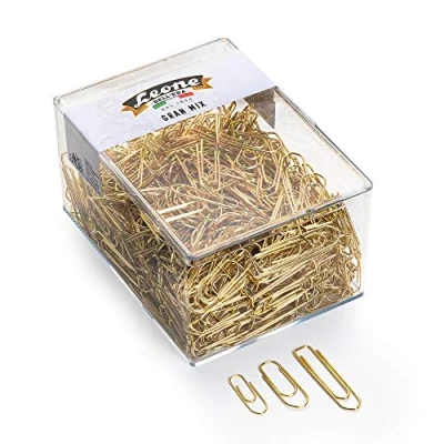 Image of 500 g (Approx. 690 pcs.) Lion Dell&#039;Era No. 2 4 5 Assorted Brass Clips Transparent Box Made in Italy