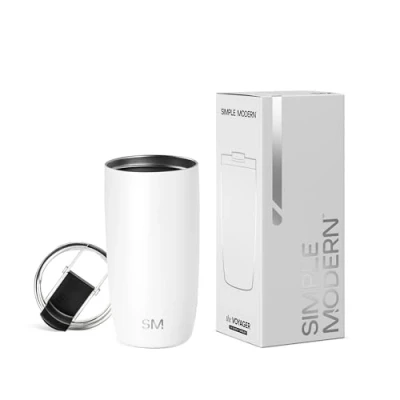 Image of Simple Modern Travel Coffee Mug Tumbler with Flip Lid Insulated Stainless Steel Iced Cup Gifts for Women and Men Voyager Collection 470ml Winter White